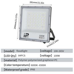 LED Floodlight, Outdoor Waterproof Strong Light, Ultra Bright Construction Site Factory RV Room Searchlight, Outdoor High-power Lighting Lamp (Option: 100W)